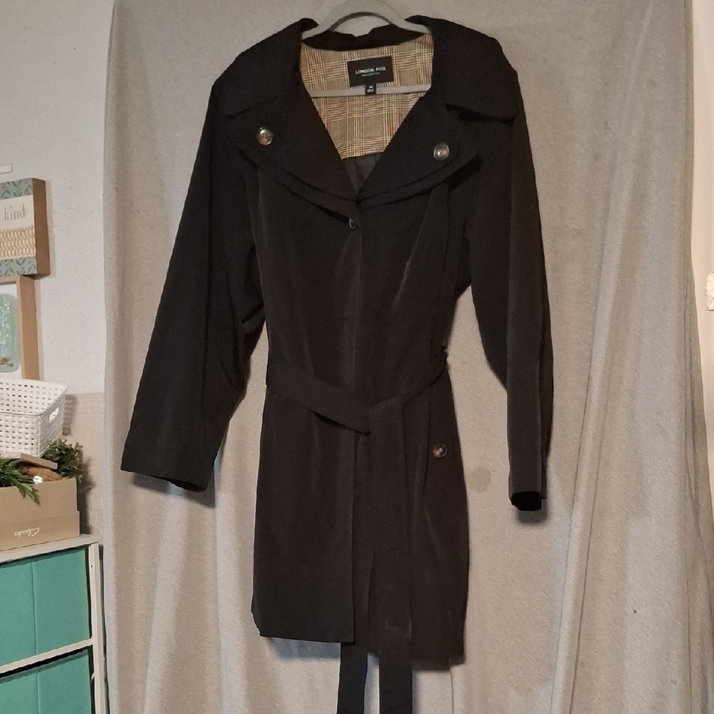 Black Trench Coat with Belted Waist